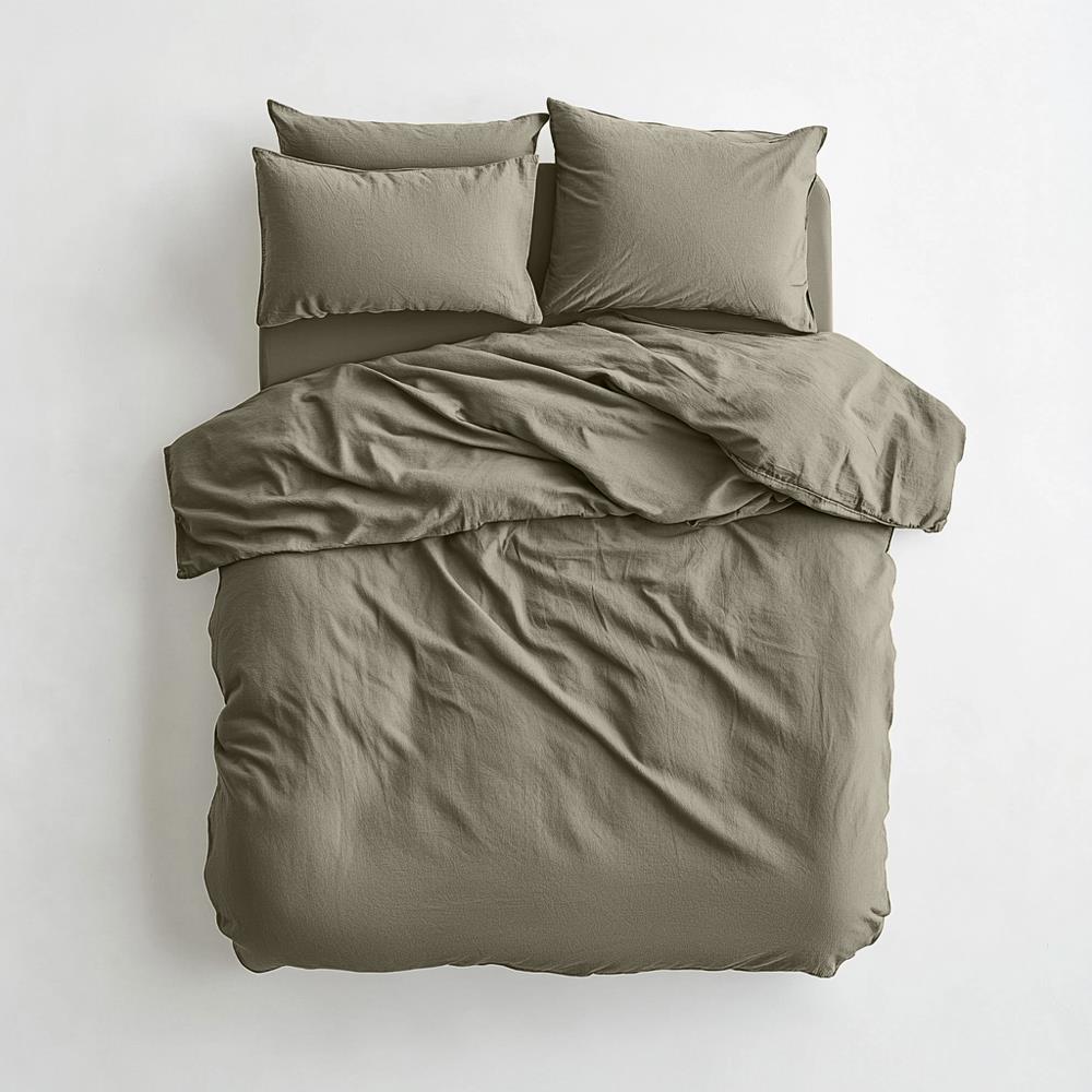 One Thirty Five Moss Green Muslin Cotton Double Duvet Cover & Pillowcase Set