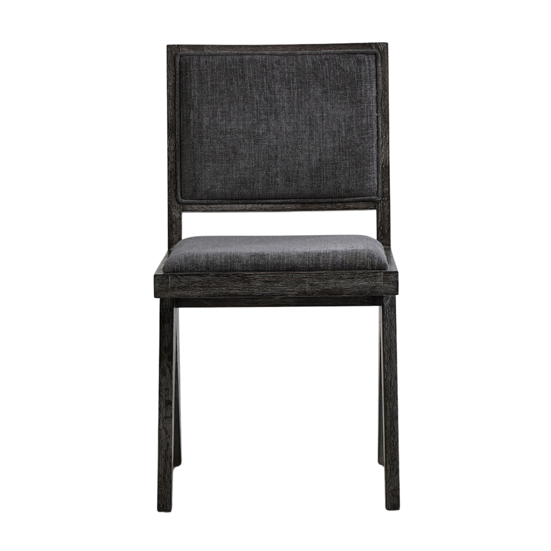 Dimo Dining Chair - Grey Fabric Seat - Brushed Black Oak Solid Frame