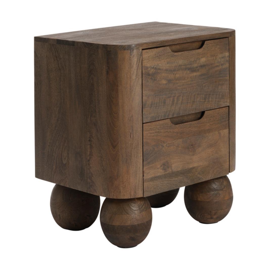 OTI Shibui Bedside Table - Brown Mango Wood 2 Drawers - Ball Feet