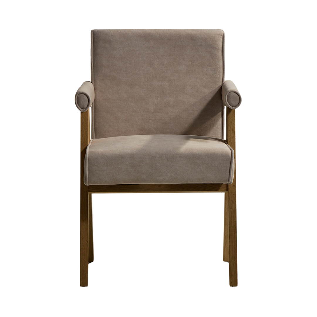 Adagio Inspired Dining Chair - Linen Upholstery Fabric - Ashy Brown Oak Frame