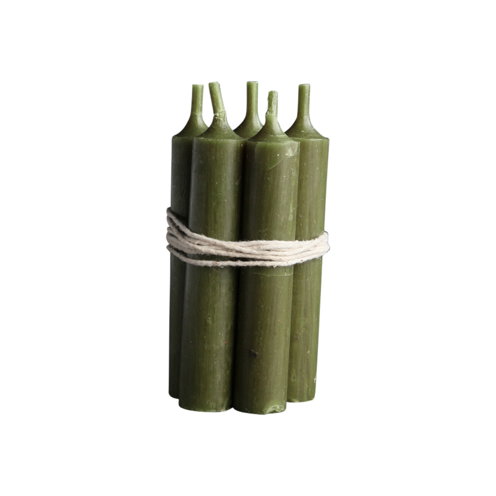 Rustic Dinner Candle - 11cm - 4.5 Hours Burn Time - Olive Green - 5 Pack