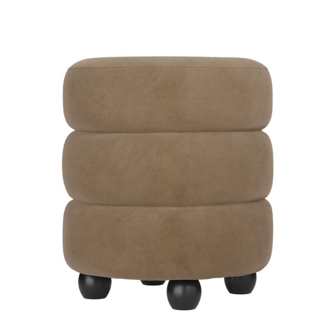 Marple Round Pouffe - Mole Velvet Pouf Curved Seat - Black Pine Feet