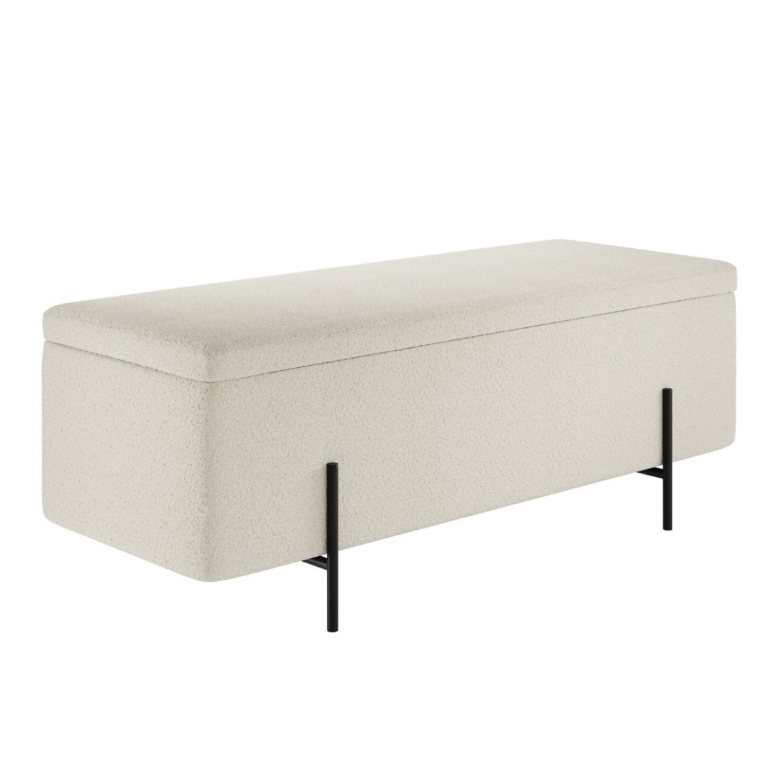 Layla Ottoman - Cream Boucle Storage Bench Seat - Matt Black Base - 116cm