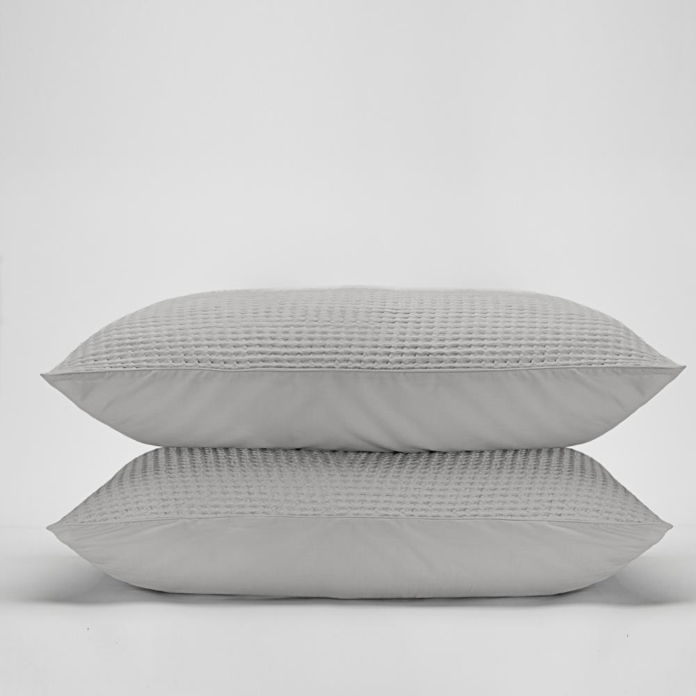 Pair of Pillowcases - Light Grey - Cotton Waffle Design - 50 x 75cm
