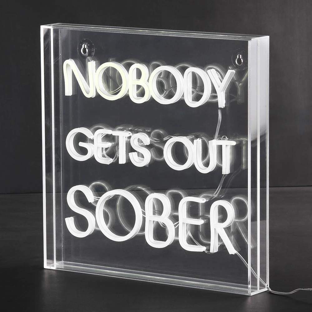 nobody gets out sober neon sign