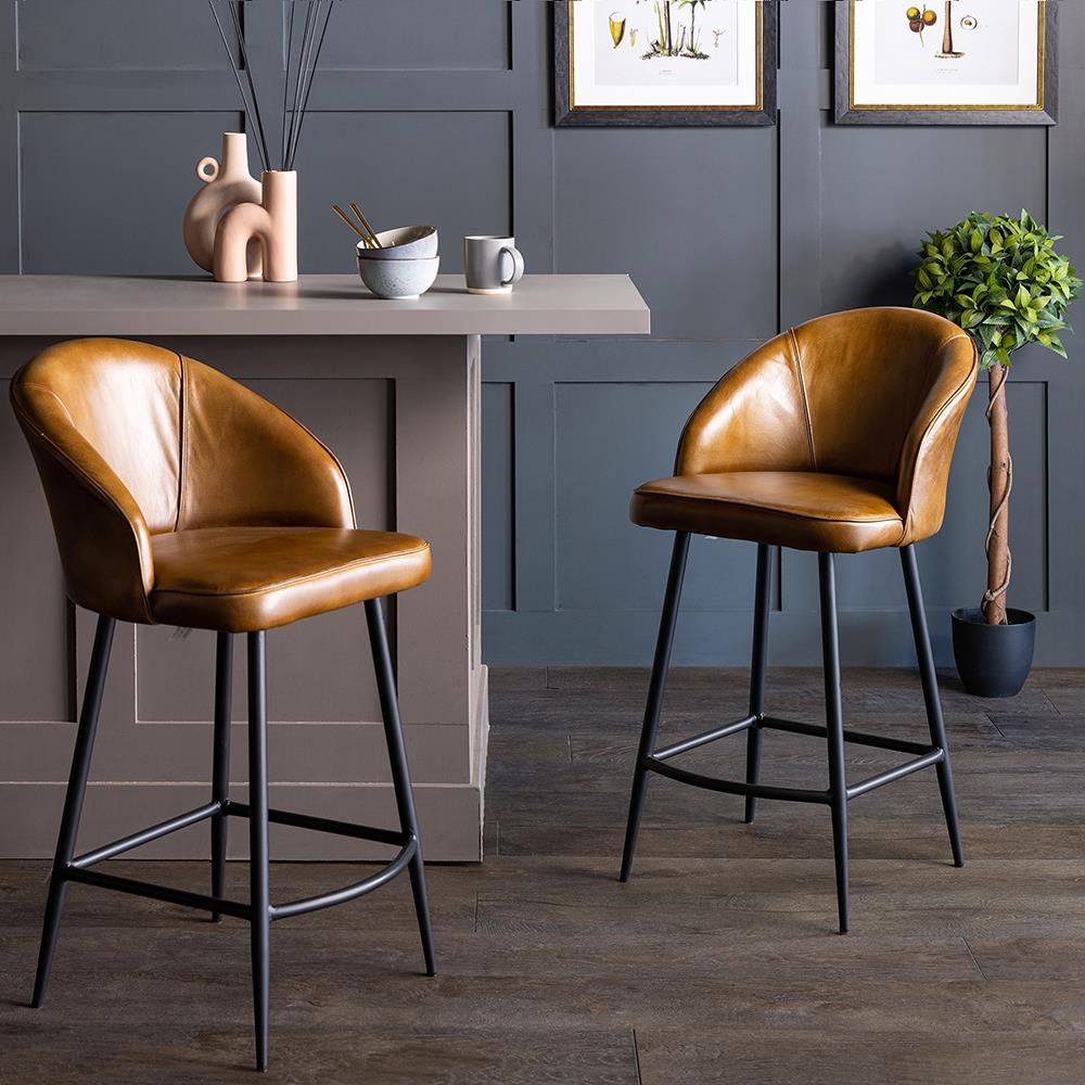 Tan leather store counter stools