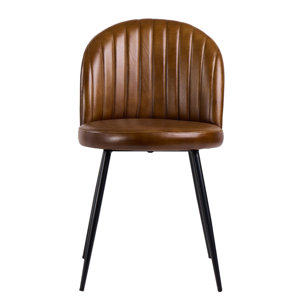 Ducie Dining Chair - Brown Leather Seat - Black Base