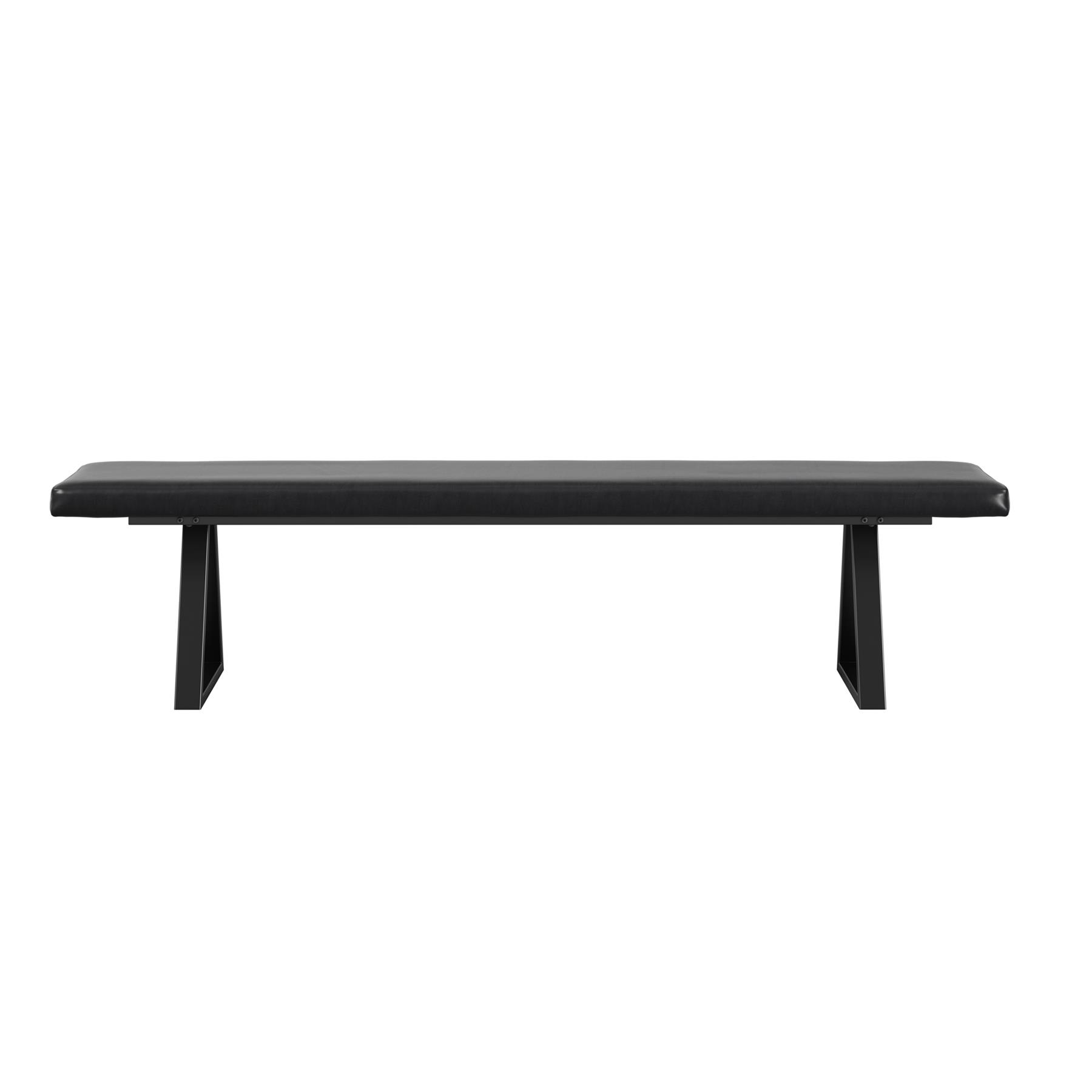 Stockport  Bench - Black PU Faux Leather Seat - Black Metal Base - 180cm