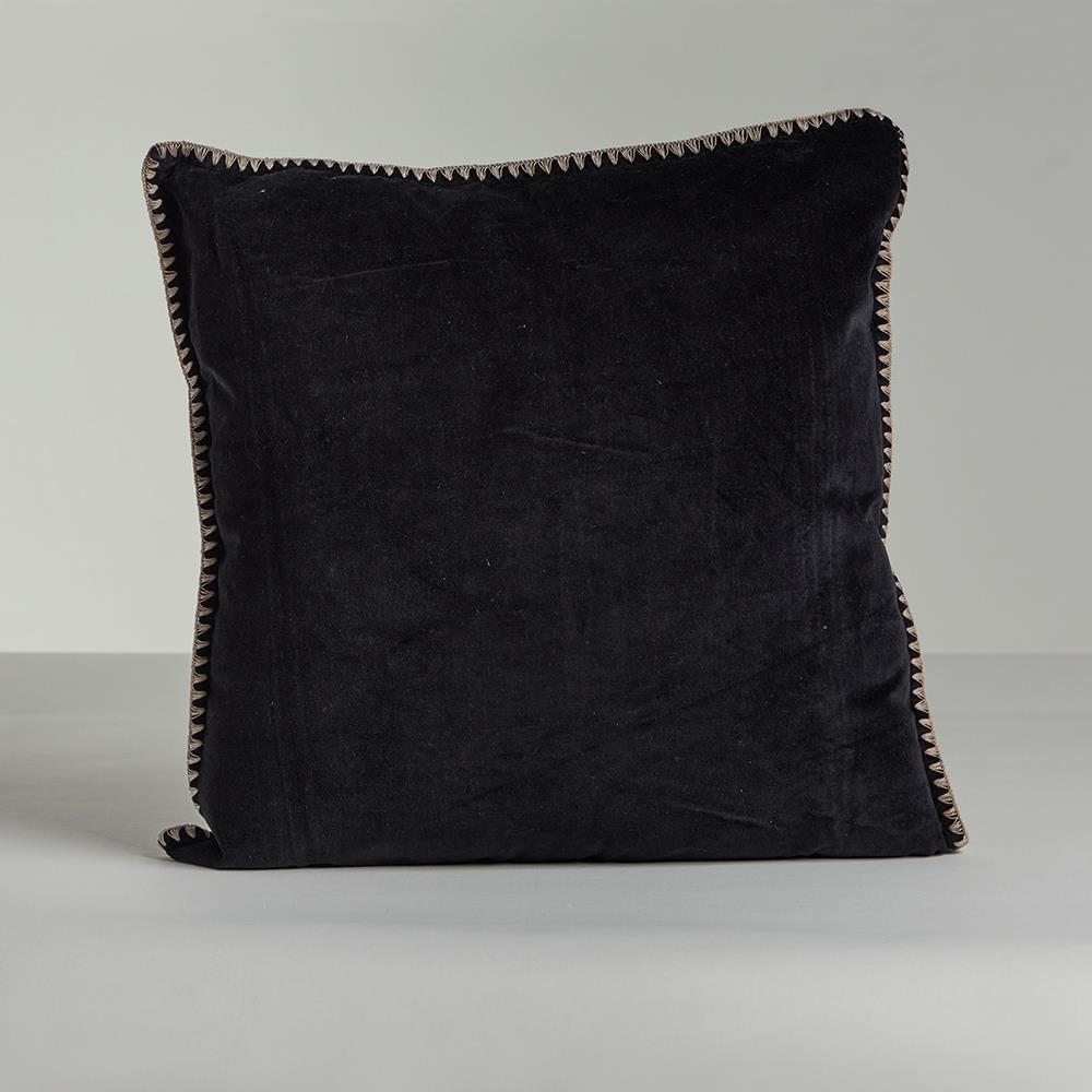 Nico Square Cushion - Black Velvet - Emb Edge Design - 50 x 50cm