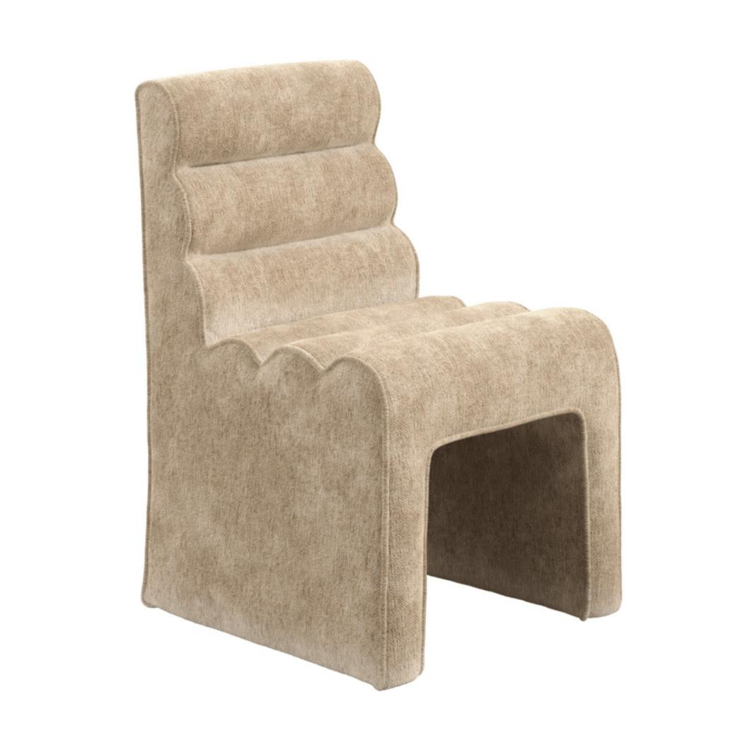OTI Nami Dining Chair - Honey Velvet Chenille Fabric Seat - Sculptural Ribbed Design
