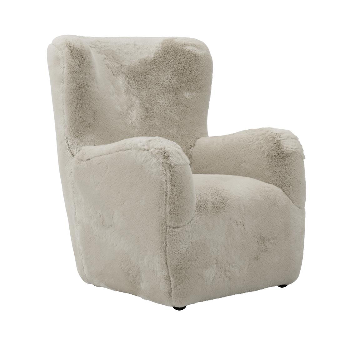 Lobo Armchair - Grey Faux Fur Fabric Seat - Black Wood Feet
