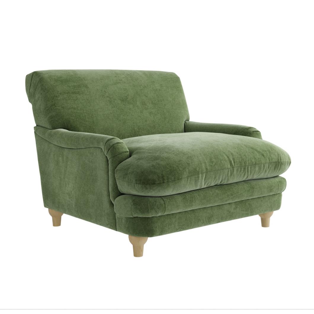 Martha Armchair - Vine Green Chenille Fabric - Rubberwood Legs
