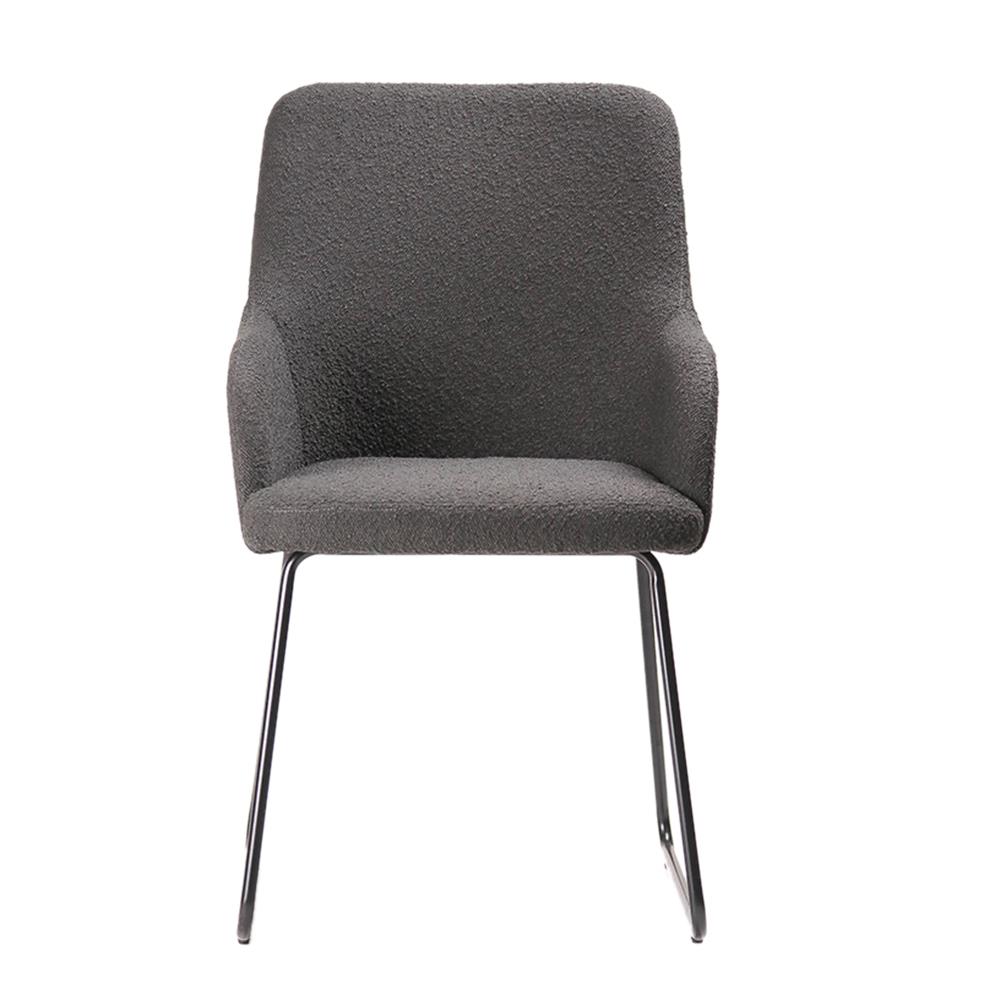 Grand Dining Chair - Dark Grey Boucle Fabric Seat - Black Metal Base