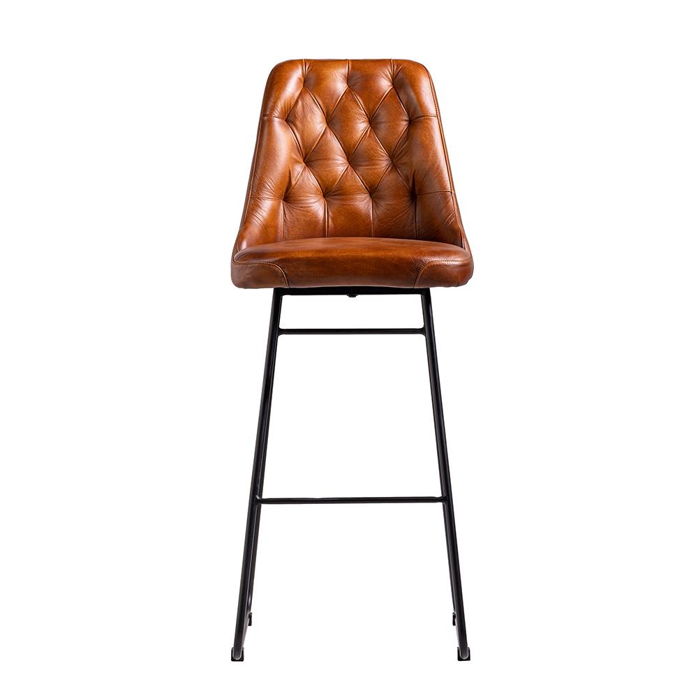 Hague Bar Stool - Tan Real Leather Seat - Black Base - 75cm