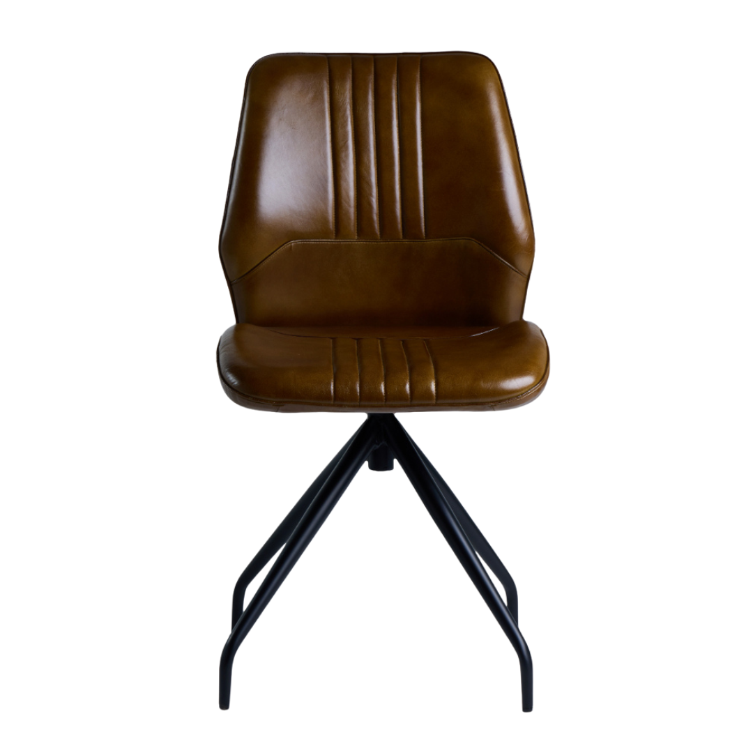 Civic Office Chair - Brown Leather Seat - Black Base