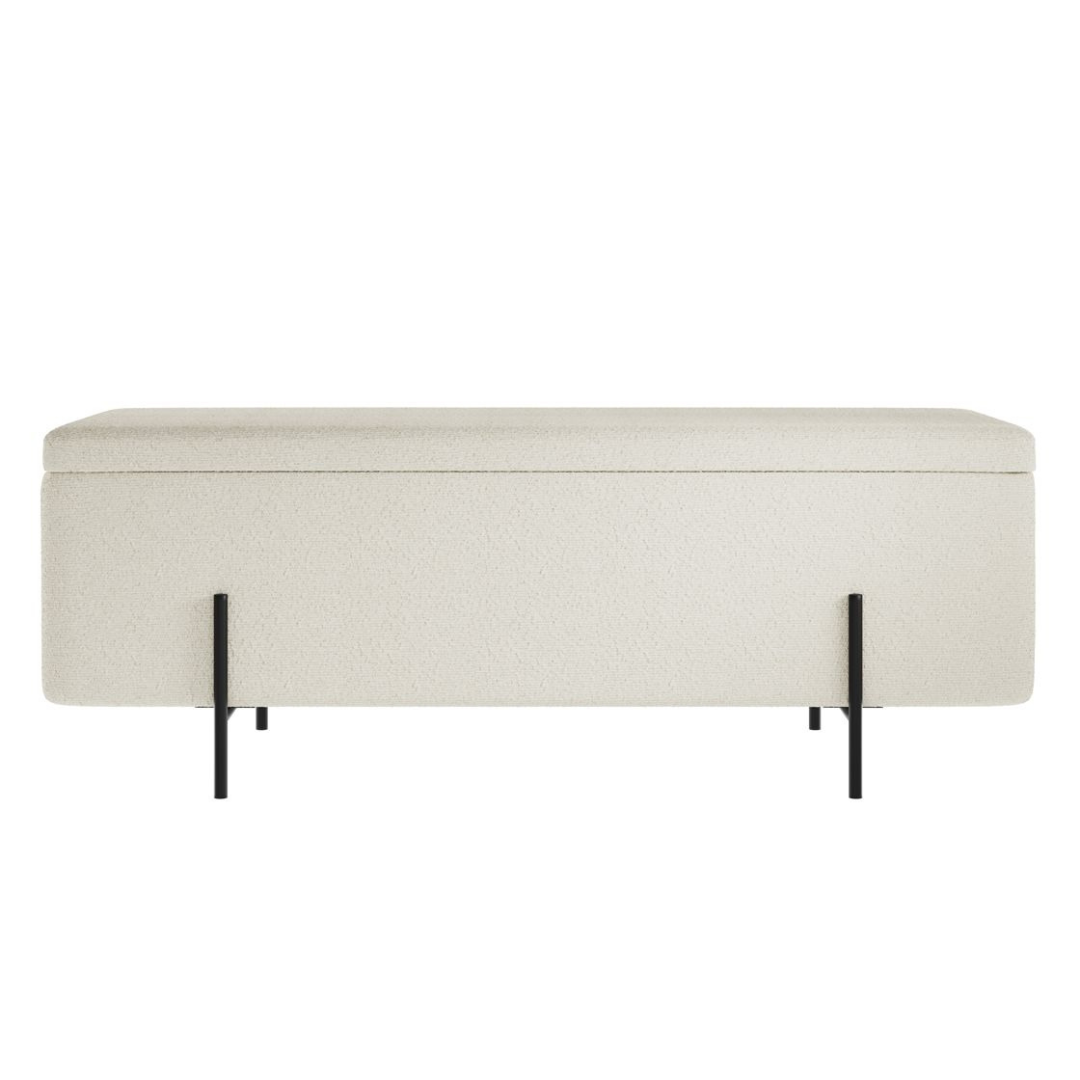 Layla Ottoman - Cream Boucle Storage Bench Seat - Matt Black Base - 116cm