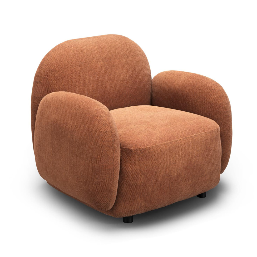 OTI Hagu Armchair - Rust Orange Chenille Fabric Seat - Curved Frame
