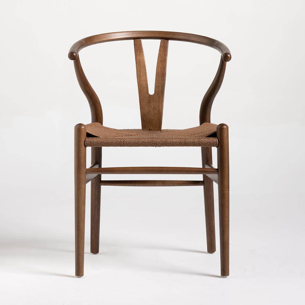 Mid-Century Scandi Dining Chair - Dark Walnut Frame - Brown Seat