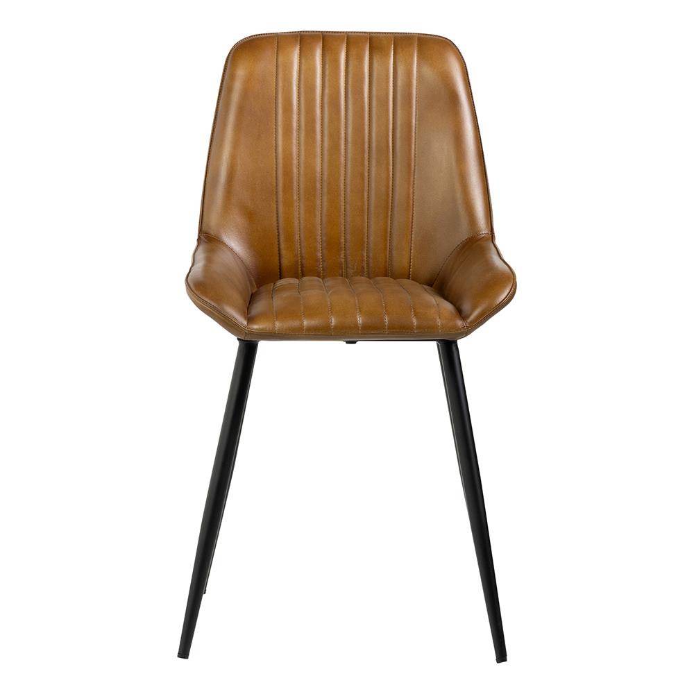 Brooklyn Dining Chair - Olive Brown Real Leather Seat - Black Base