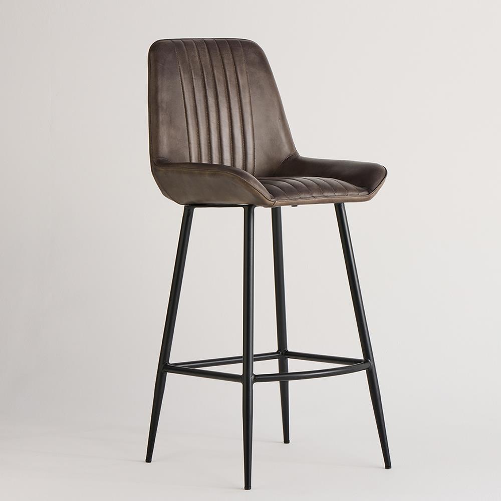 Brooklyn Bar Stool - Grey Leather Seat - Black Metal Base - 66 cm