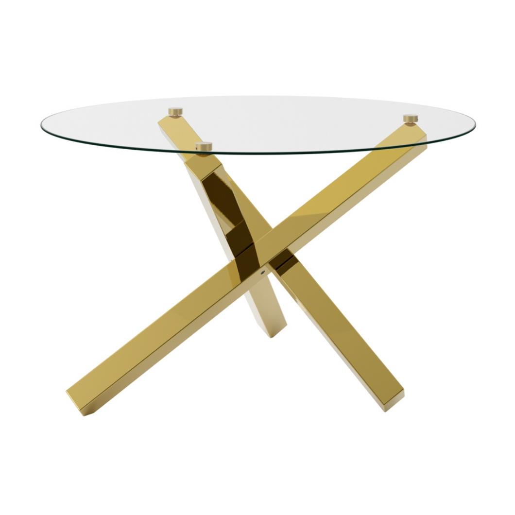 Noble Round Dining Table - Glass Top - Gold Stainless Steel Legs - 120cm