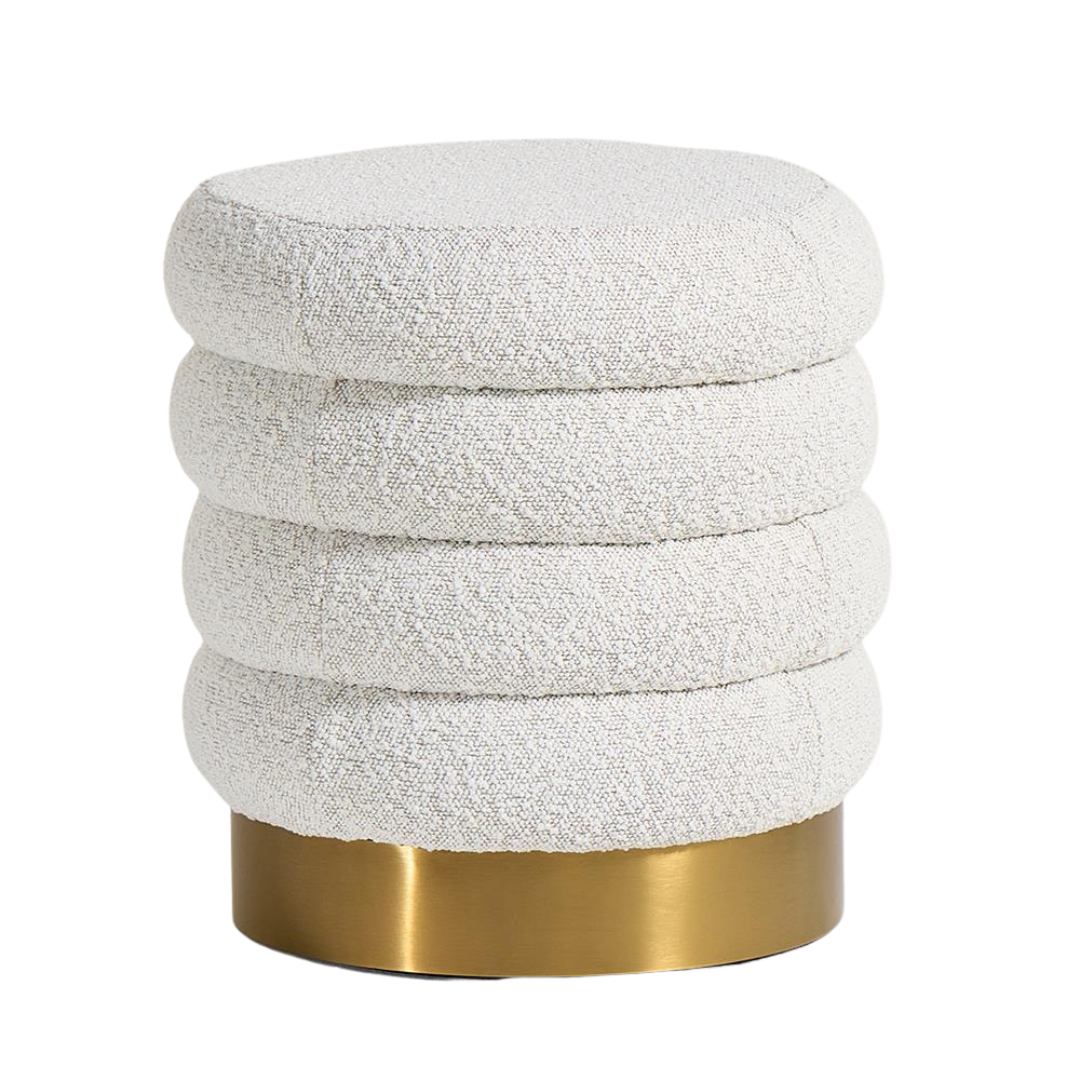 Eden Round Pouffe - Natural Boucle Pouf Seat - Gold Metal Base