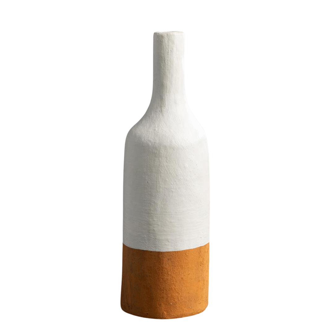 Hyacinth Vase - White Terracotta Stone Effect Bottle - 29cm