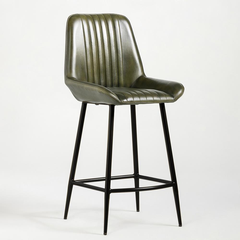 Brooklyn Bar Stool - Green Leather Seat - Black Metal Base - 66 cm