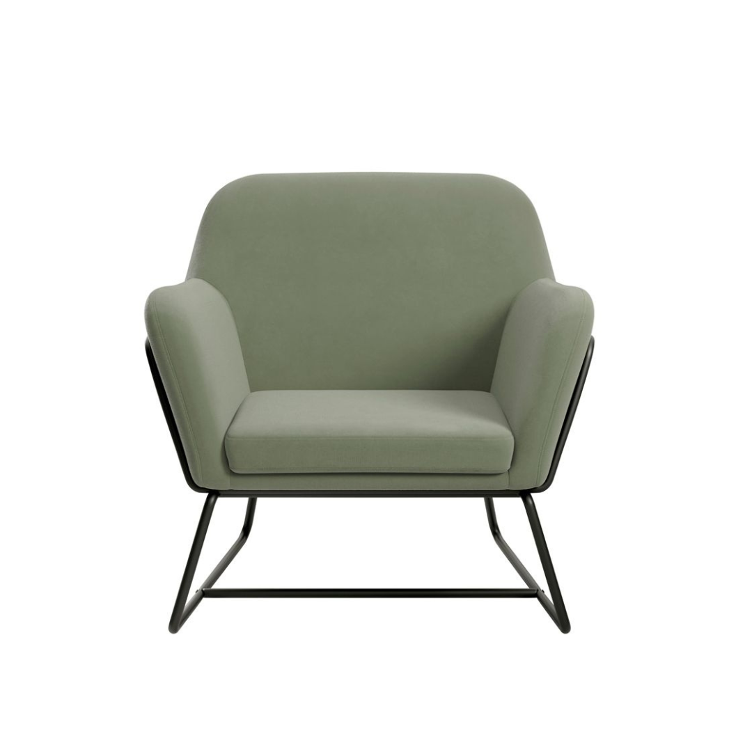 Troy Armchair - Sage Green Velvet Fabric Accent Seat - Matt Black Metal Frame