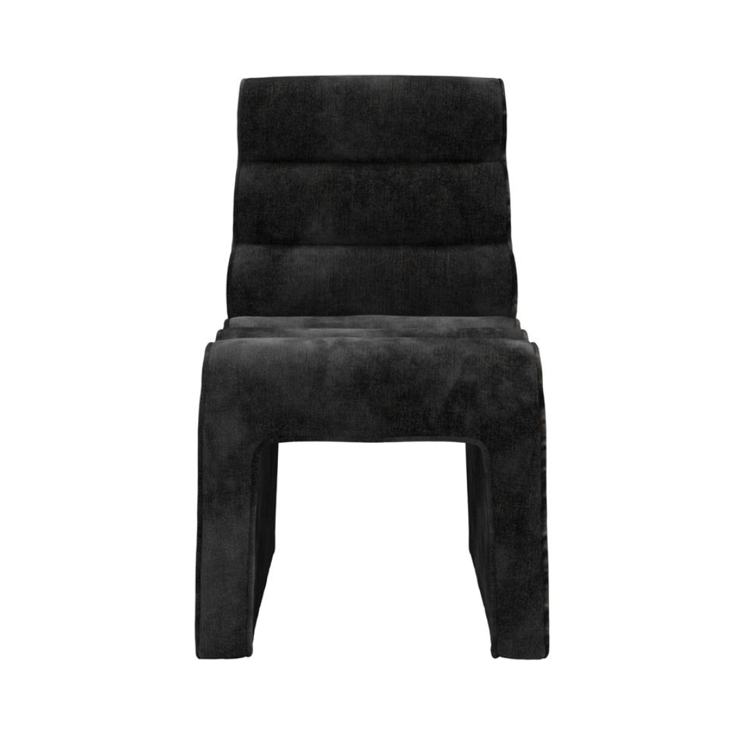 Finn Dining Chair - Black Velvet Sculptural Ribbed Seat - Fully Upholstered