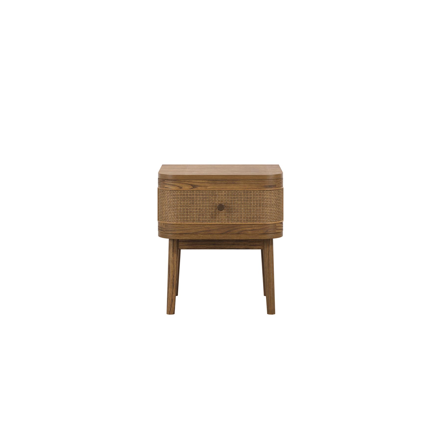 Westbury  Bedside Table - Weaved Design Single Drawer - Smoked Natural Wood Grain