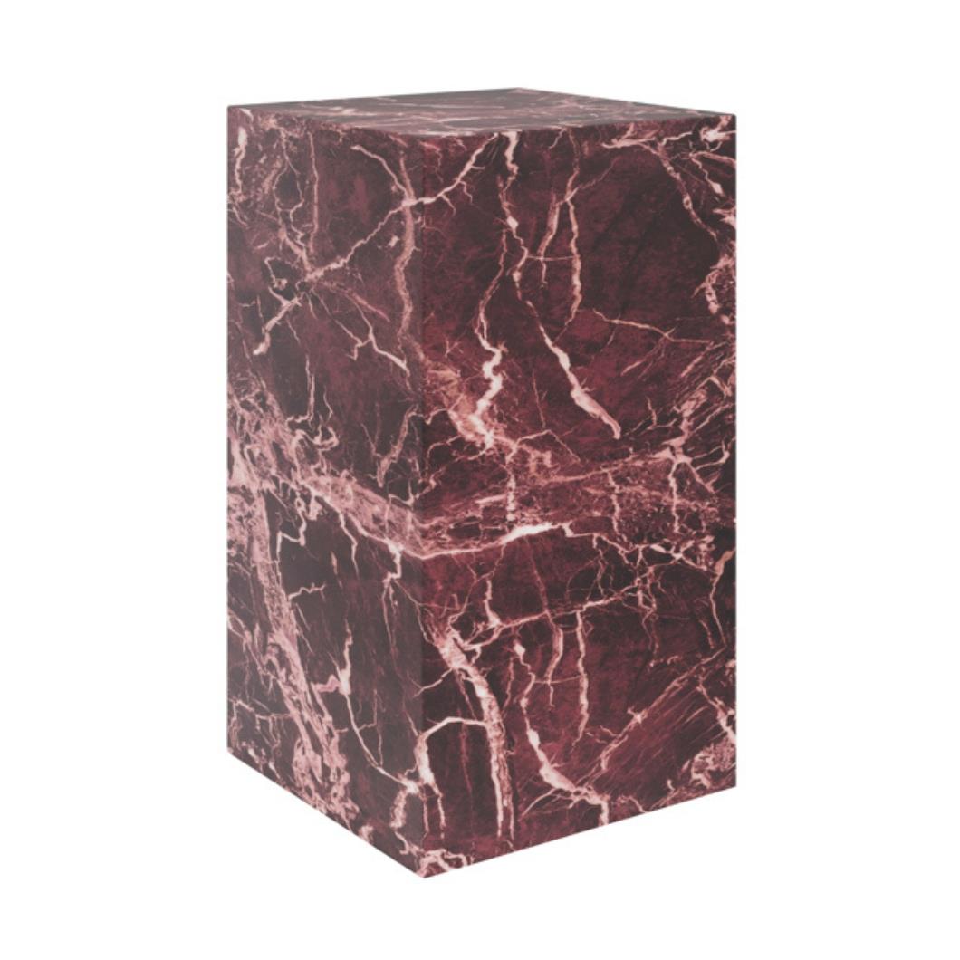 OTI Sur Small Pedestal Table - Rosso Levanto Marble Effect - Square Sculptural Design