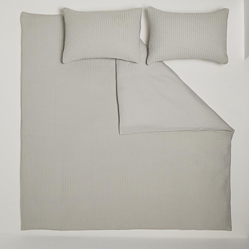 One Thirty Five - Double Duvet Cover and Pillowcase Set - Waffle Cotton - Light Grey
