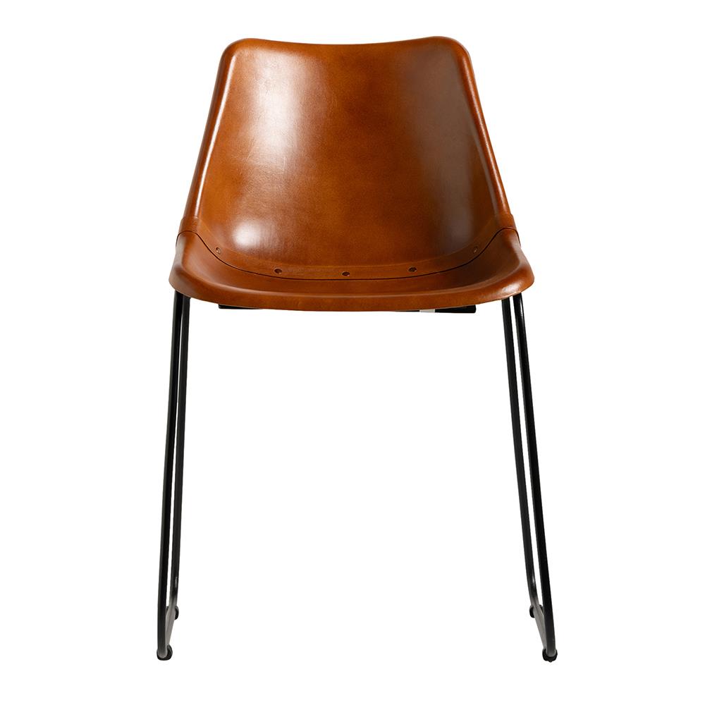 Deluxe RH Dining Chair - Plain Tan Real Leather Seat - Black Base
