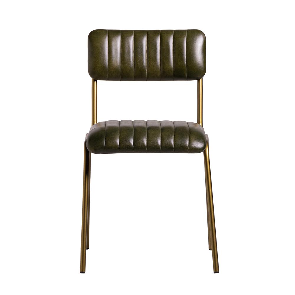Diner Dining Chair - Green Real Leather Seat - Antique Brass Frame