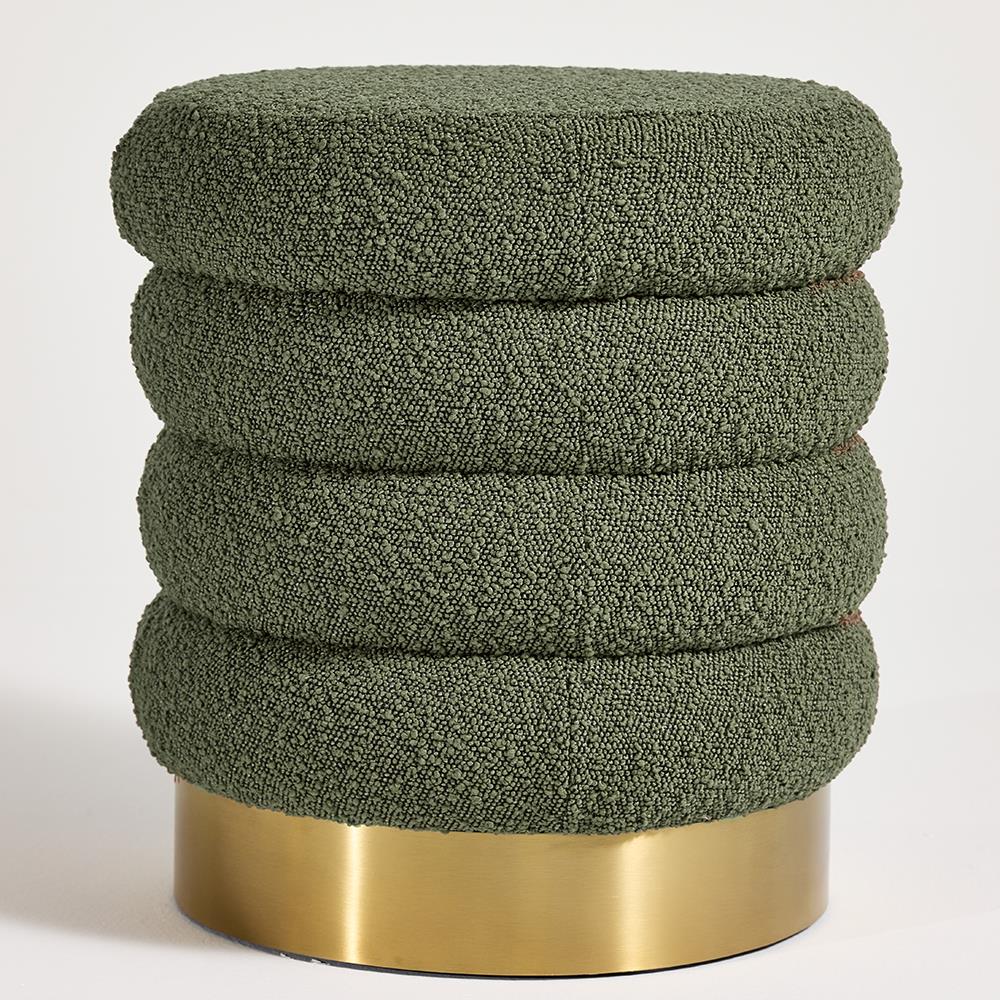 Eden Round Pouffe - Green Boucle Pouf Seat - Gold Metal Base