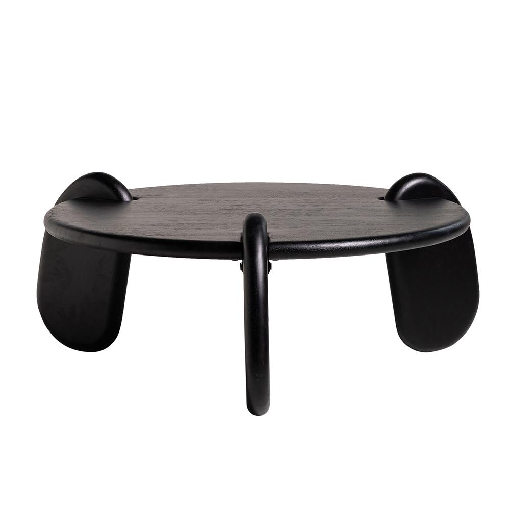Serenity Coffee Table - Black Round Top - Mango Wood Legs - 97cm