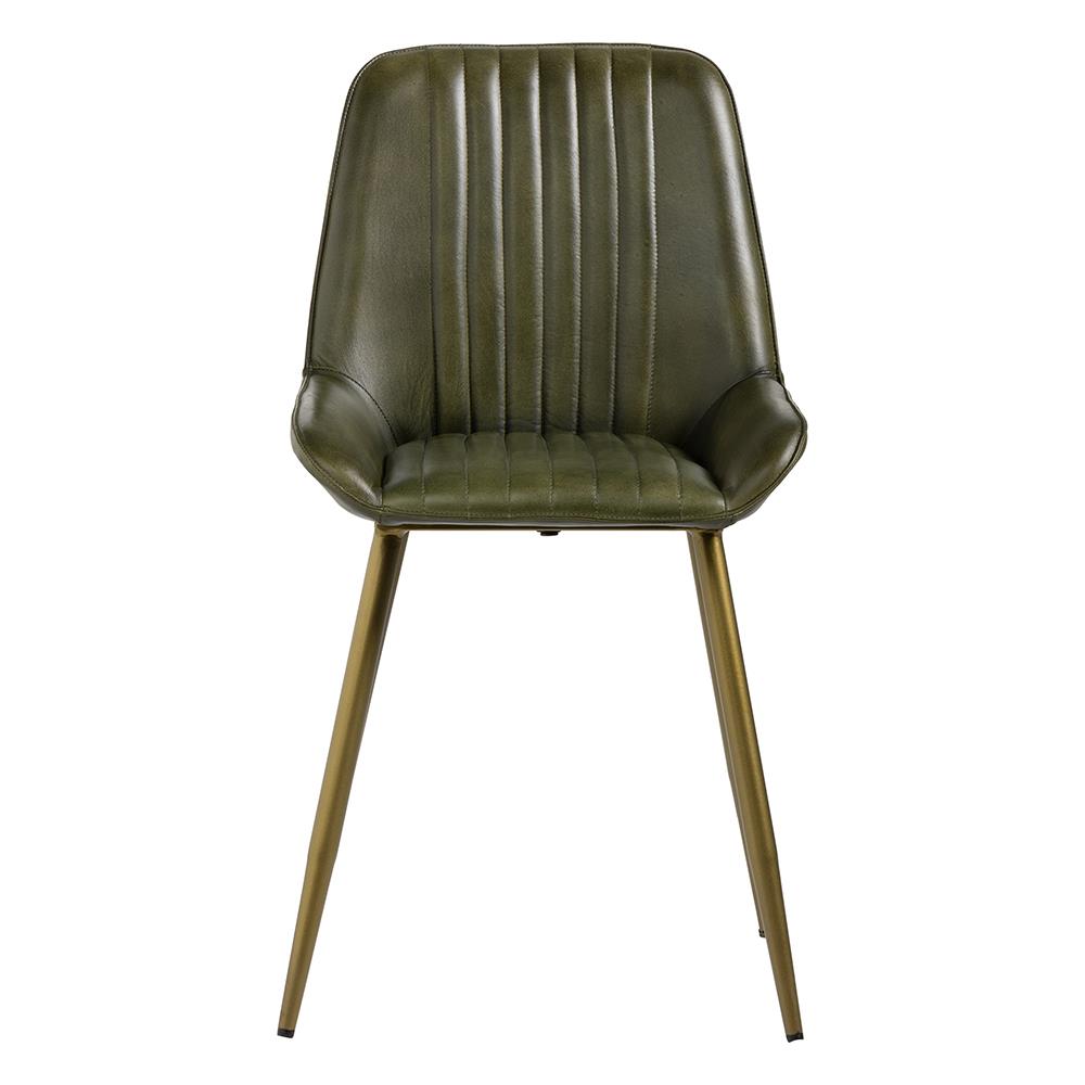 Brooklyn Dining Chair - Green Real Leather Seat - Dull Gold Base