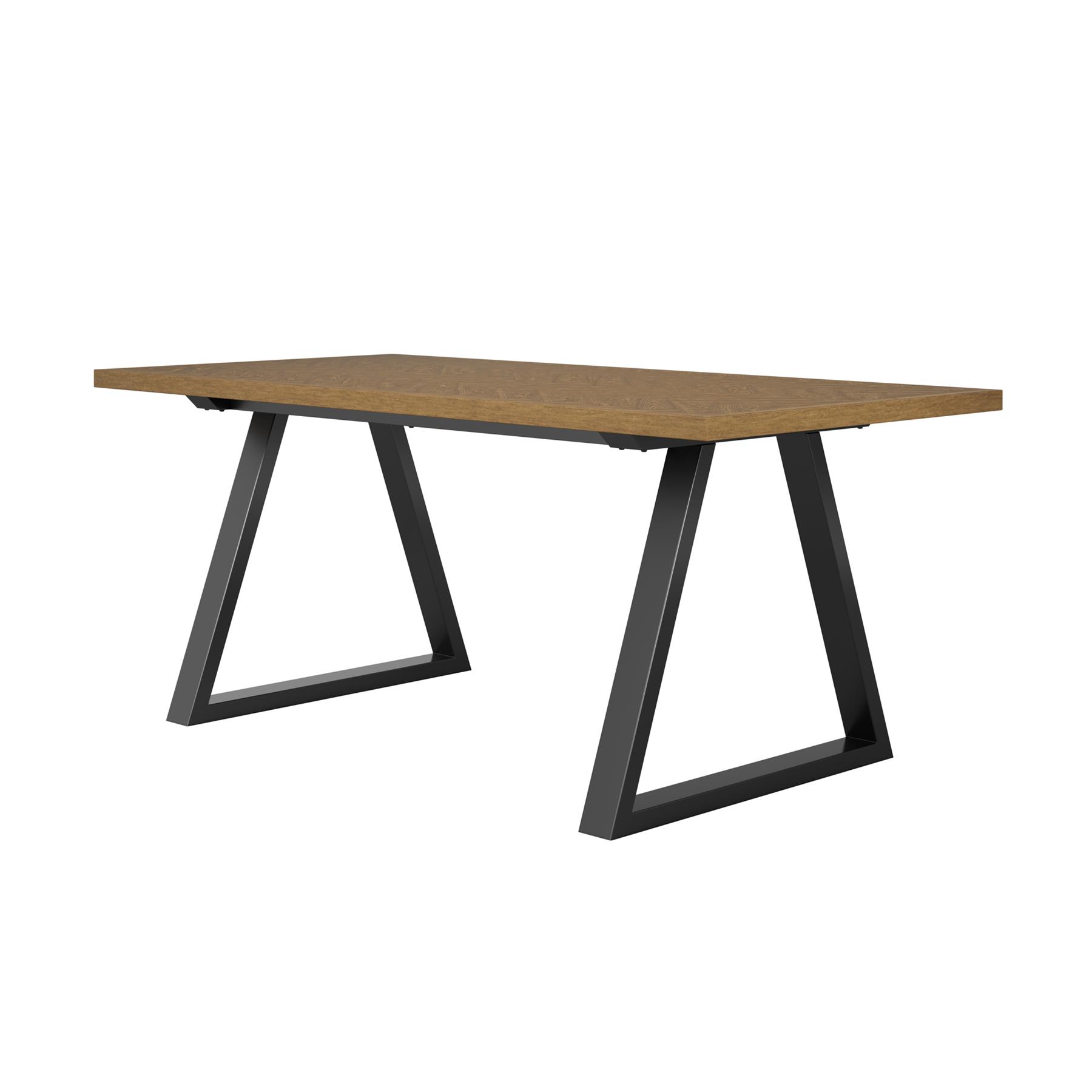 Stockport Dining Table - Dark Herringbone Top - Black Metal Base - 76 x 90 x 180cm