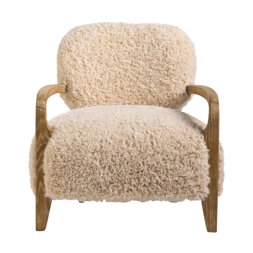 Eskimo Accent Chair - Faux Sheepskin Yak Fur - Sand - Solid Oak Frame