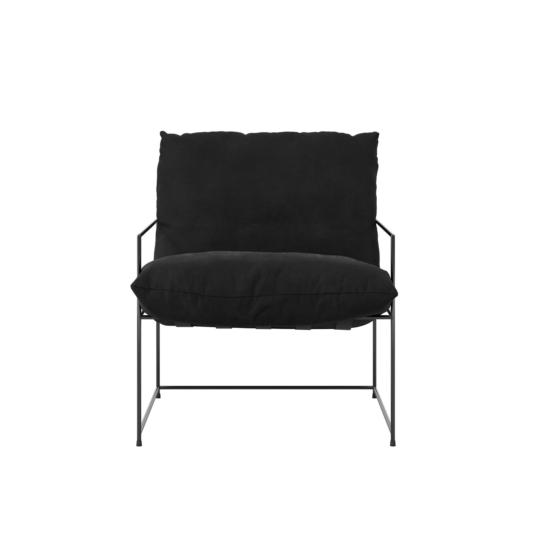 Parker Accent Chair - Black Velvet Cushion Seat - Black Metal Frame