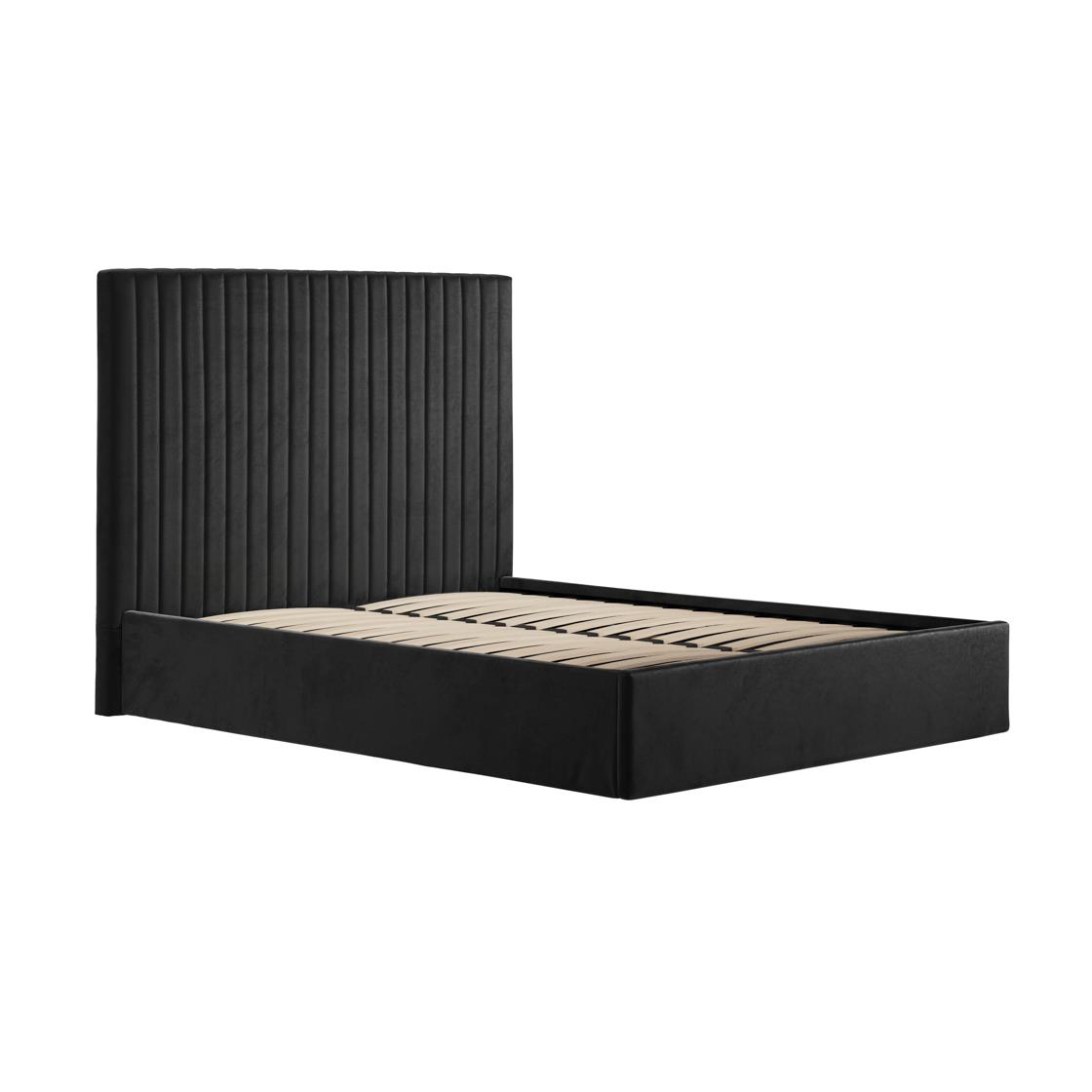 Luna Ottoman Storage King-size Bed - Soft Black Velvet Upholstered Tall Frame