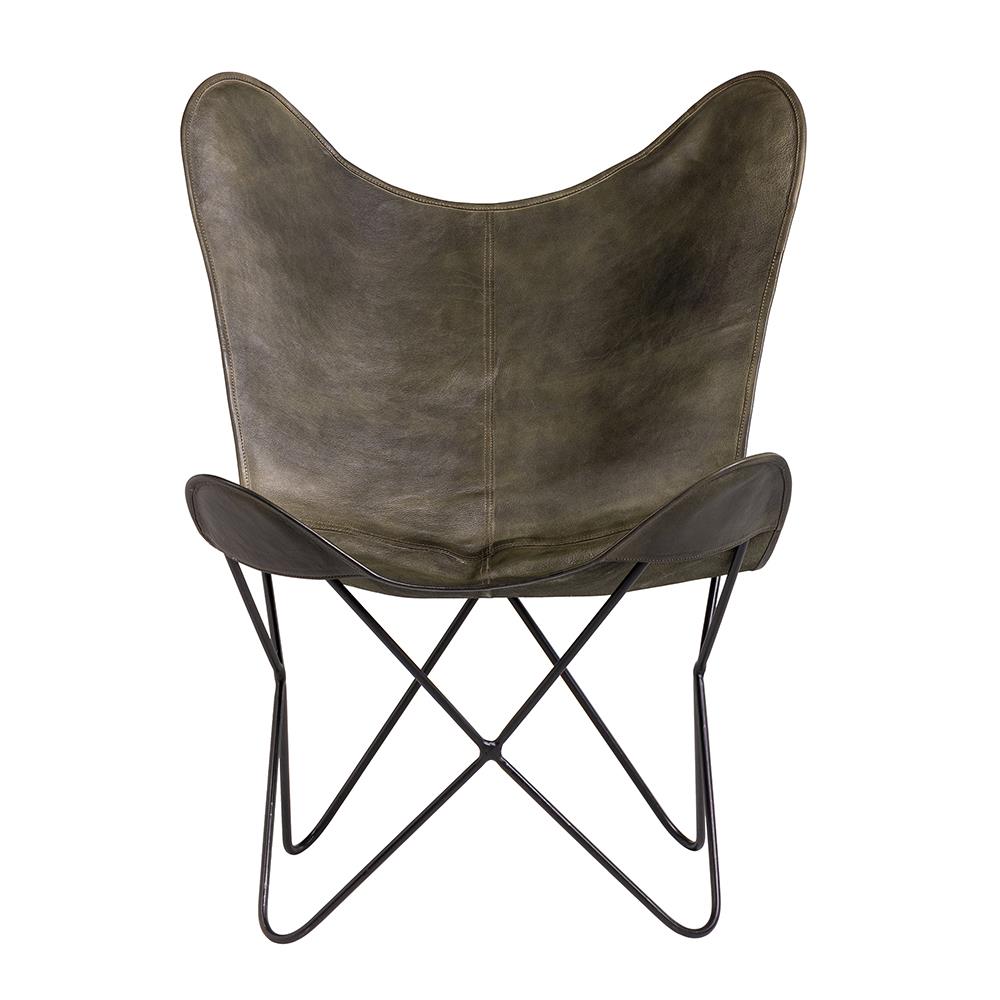 Butterfly Accent Chair - Green Leather Cover - Black Metal Frame