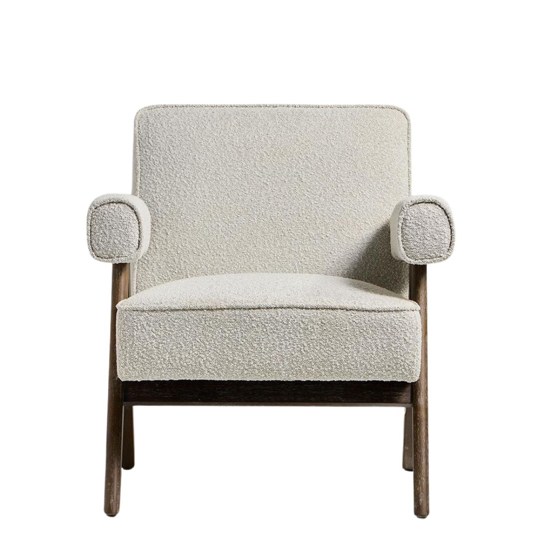 Lorenzo Accent Armchair - Natural Boucle Fabric Seat - Brushed Wood Frame