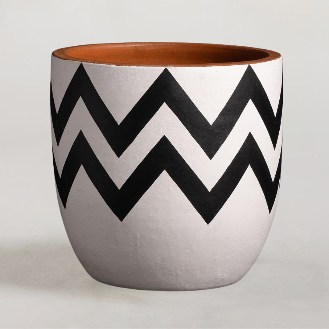 Mozambique Plant Pot - Double Zig-Zag Clay Planter - 23cm