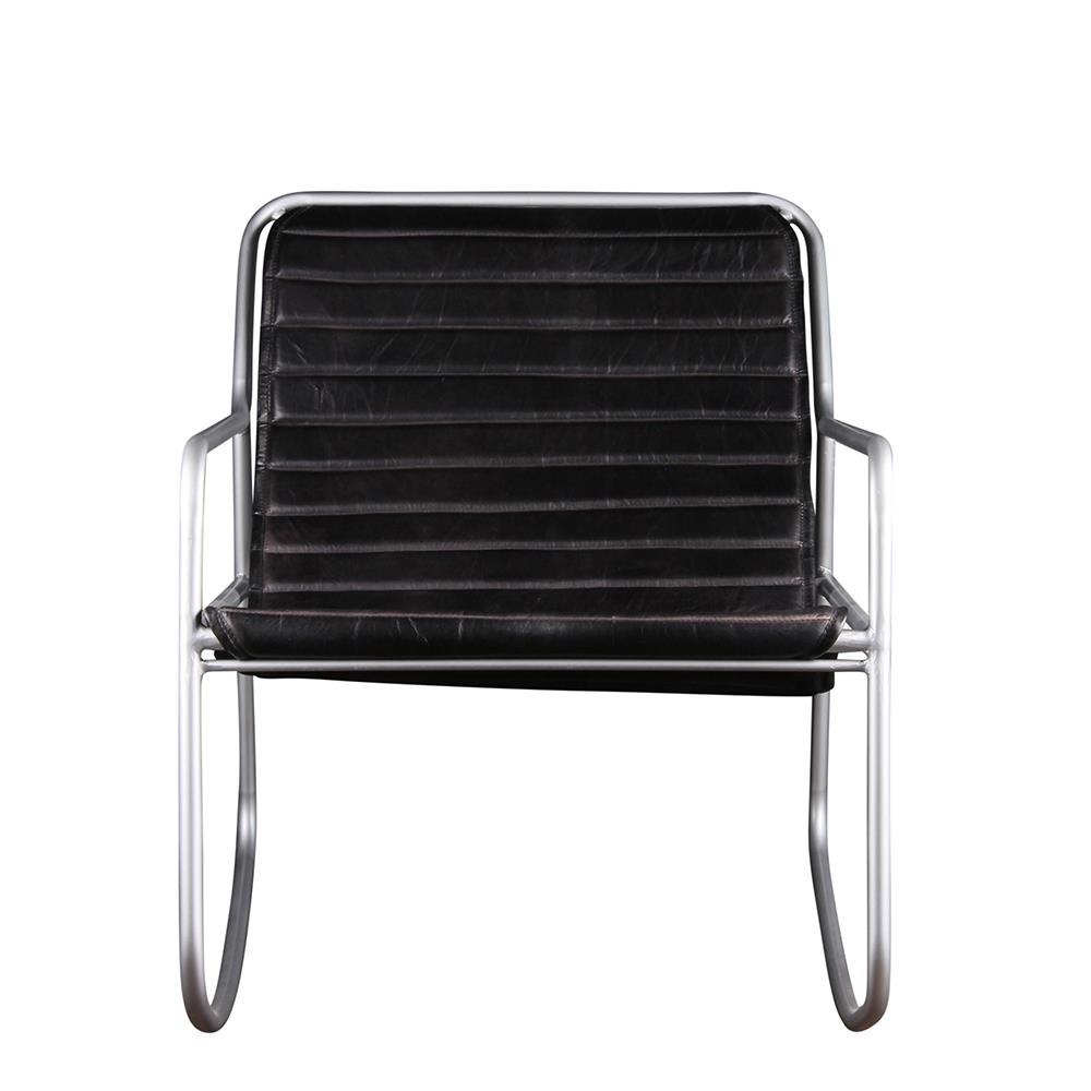 Rocker Chair - Real Leather Black Seat - Nickel Frame