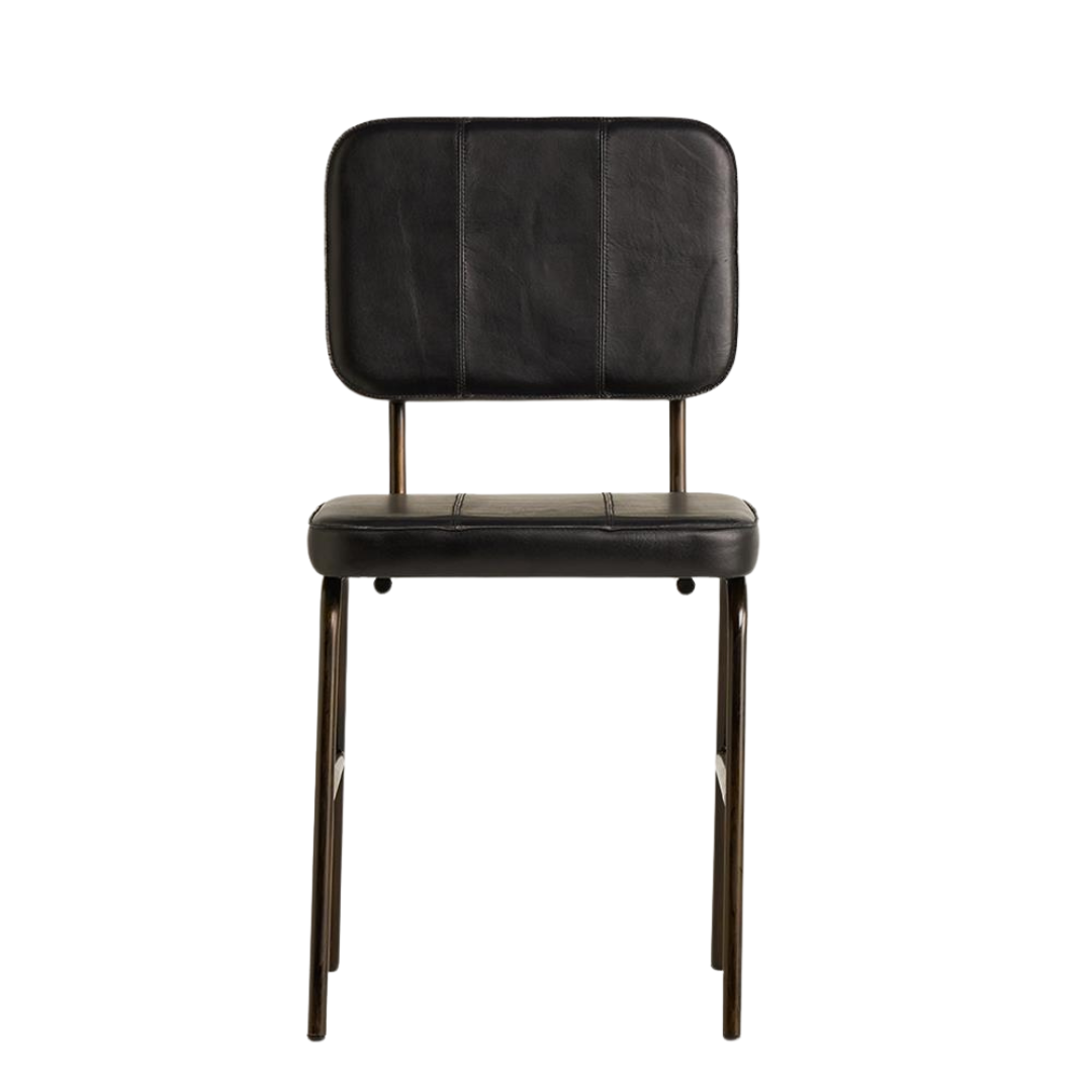 Castlefield Dining Chair - Black Real Leather Seat - Black Base