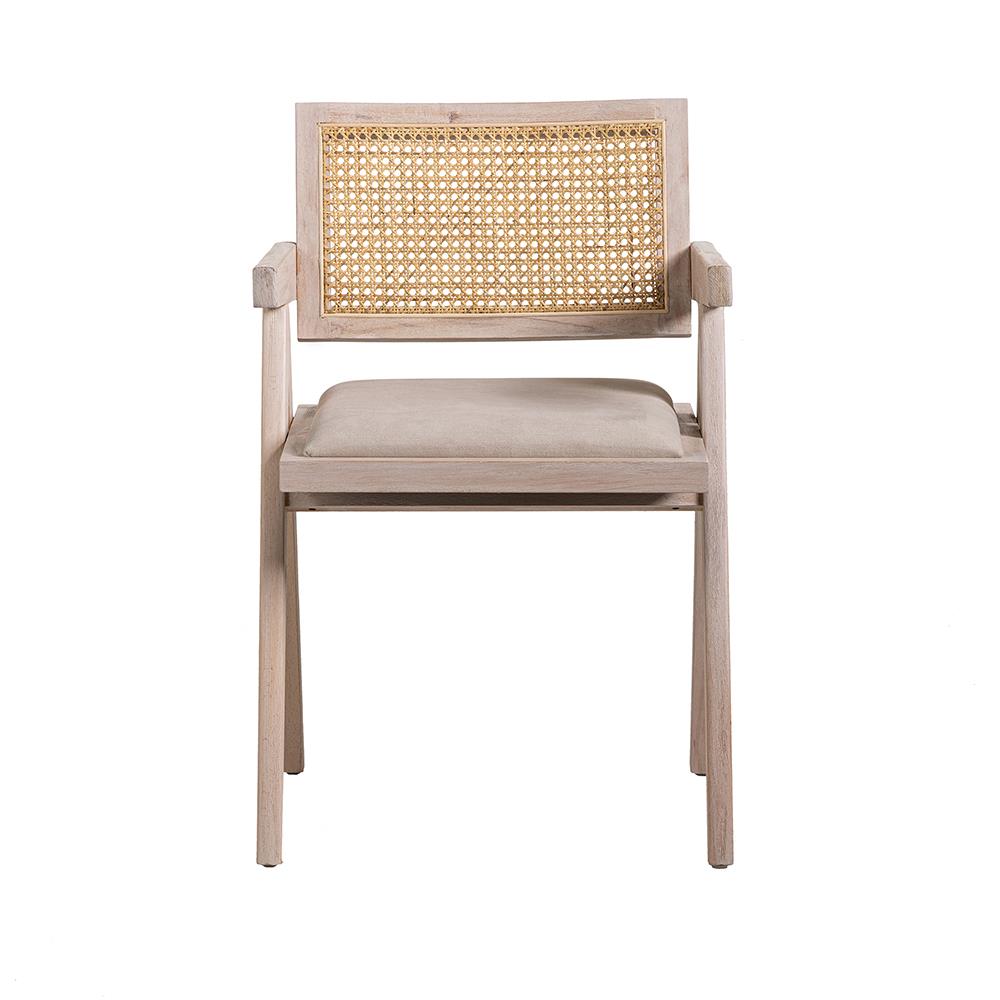 Adagio Inspired Dining Chair - Natural Fabric & Cane Backrest - Whitewash Frame