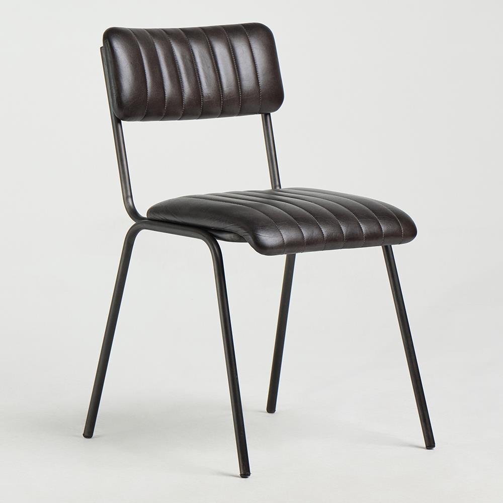 Diner Dining Chair - Grey Ribbed Leather Seat - Natural Grey Metal Frame