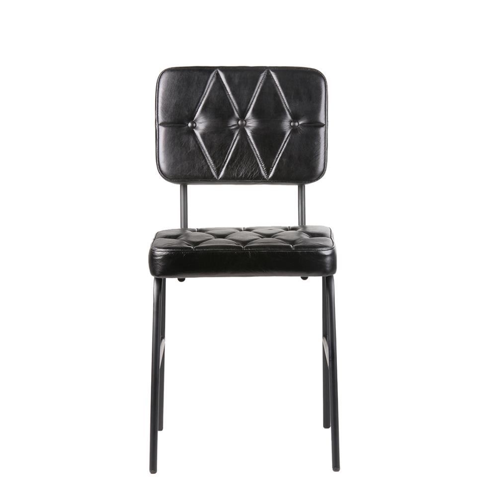 Curzon Dining Chair - Black Real Leather Seat - Black Frame
